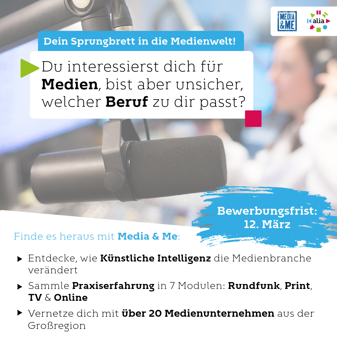 Du interessierst dich für Medien, bist aber unsicher, welcher Beruf zu dir passt? Finde es heraus mit Media & Me.